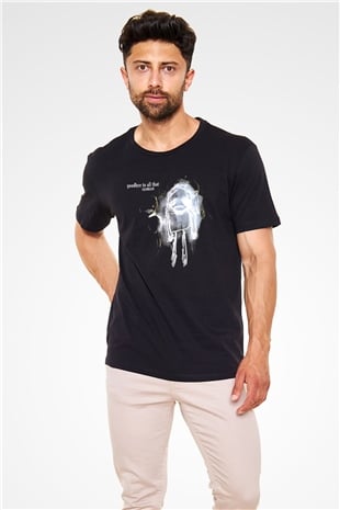 Shamrain Baskılı Unisex Siyah Tişört - Tshirt