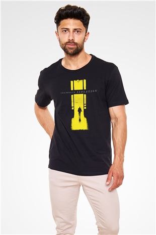 Shamrain Baskılı Unisex Siyah Tişört - Tshirt