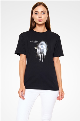 Shamrain Baskılı Unisex Siyah Tişört - Tshirt