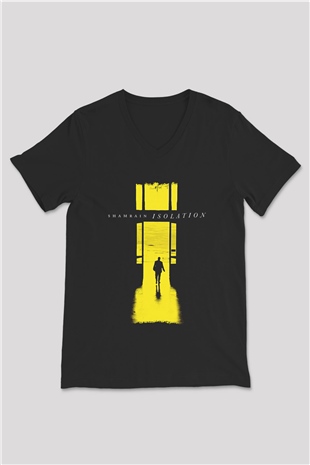 Shamrain Baskılı Unisex Siyah V Yaka Tişört - Tshirt