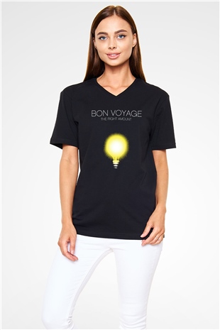 Shamrain Baskılı Unisex Siyah V Yaka Tişört - Tshirt