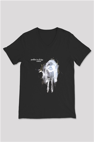 Shamrain Baskılı Unisex Siyah V Yaka Tişört - Tshirt