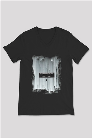 Shamrain Baskılı Unisex Siyah V Yaka Tişört - Tshirt