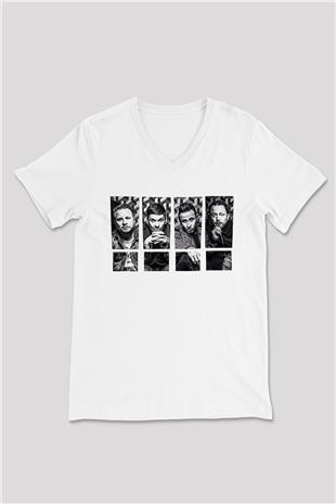 Shamrain Baskılı Unisex Siyah V Yaka Tişört - Tshirt