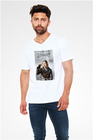 Shannara Chronicles Beyaz Unisex V Yaka Tişört