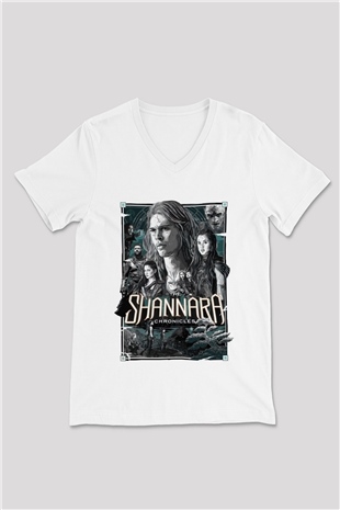 Shannara Chronicles Beyaz Unisex V Yaka Tişört
