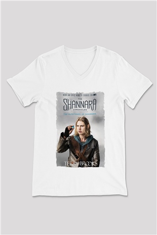 Shannara Chronicles Beyaz Unisex V Yaka Tişört