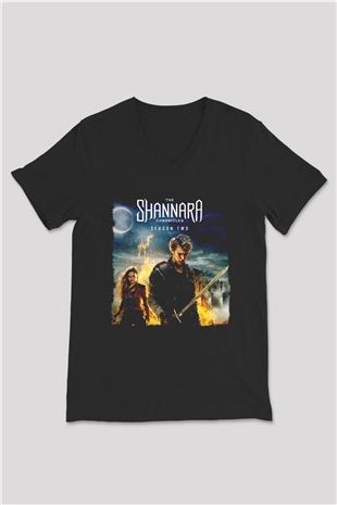 Shannara Chronicles Siyah Unisex V Yaka Tişört
