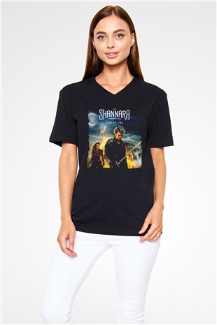 Shannara Chronicles Siyah Unisex V Yaka Tişört