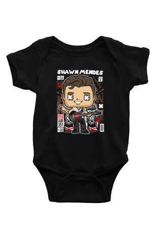 Shawn Mendes Baskılı Unisex Siyah Bebek Body - Zıbın