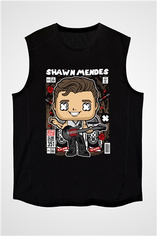 Shawn Mendes Baskılı Unisex Siyah Kolsuz Tişört