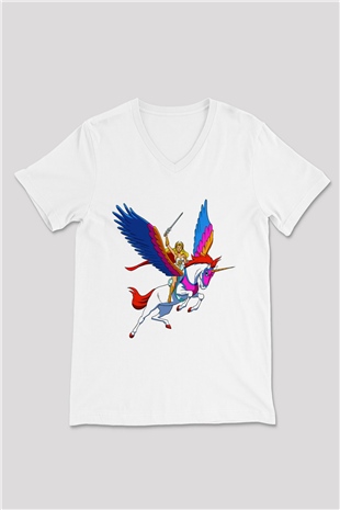 She-Ra Beyaz Unisex V Yaka Tişört