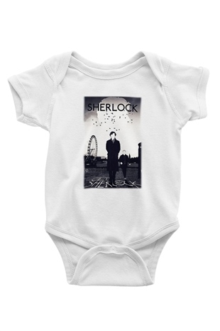 Sherlock Baskılı Beyaz Unisex Bebek Body - Zıbın