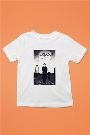 Sherlock Baskılı Beyaz Unisex Çocuk Tişört