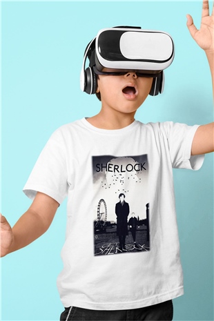 Sherlock Baskılı Beyaz Unisex Çocuk Tişört