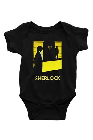 Sherlock Baskılı Siyah Bebek Body - Zıbın