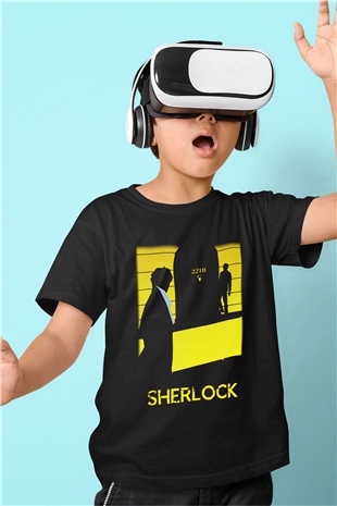 Sherlock Baskılı Siyah Unisex Çocuk Tişört