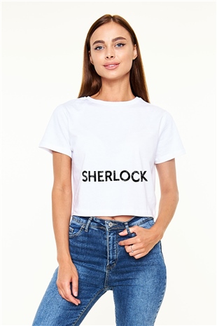 Sherlock Beyaz Croptop Tişört