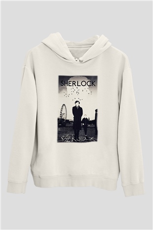 Sherlock Beyaz Unisex Kapşonlu Sweatshirt
