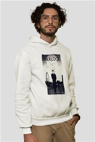 Sherlock Beyaz Unisex Kapşonlu Sweatshirt
