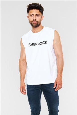 Sherlock Beyaz Unisex Kolsuz Tişört
