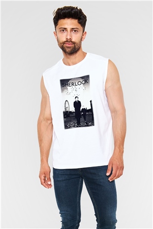 Sherlock Beyaz Unisex Kolsuz Tişört