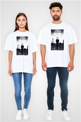 Sherlock Beyaz Unisex Oversize Tişört T-Shirt
