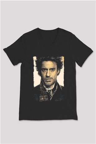 Sherlock Beyaz Unisex V Yaka Tişört