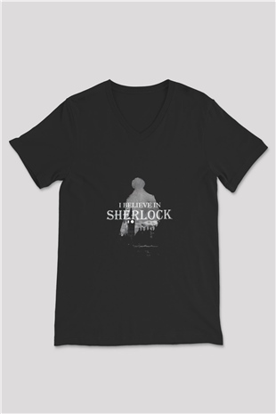 Sherlock Siyah Unisex V Yaka Tişört T-Shirt