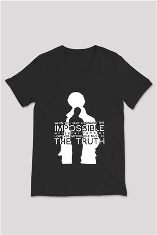 Sherlock Siyah Unisex V Yaka Tişört T-Shirt