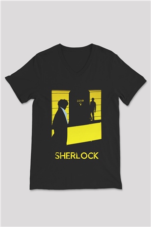 Sherlock Siyah Unisex V Yaka Tişört T-Shirt