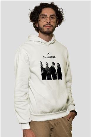 Shinedown Baskılı Beyaz Unisex Kapüşonlu Sweatshirt