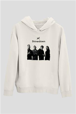 Shinedown Baskılı Beyaz Unisex Kapüşonlu Sweatshirt