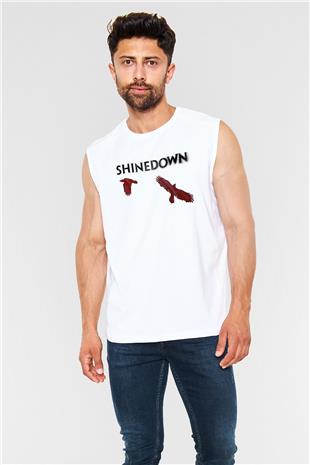 Shinedown Baskılı Beyaz Unisex Kolsuz Tişört - Tshirt