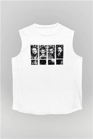 Shinedown Baskılı Beyaz Unisex Kolsuz Tişört - Tshirt