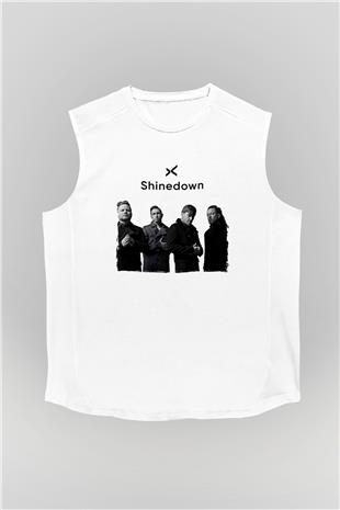 Shinedown Baskılı Beyaz Unisex Kolsuz Tişört - Tshirt