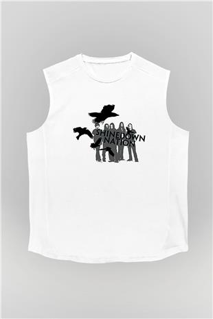 Shinedown Baskılı Beyaz Unisex Kolsuz Tişört - Tshirt