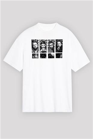 Shinedown Baskılı Beyaz Unisex Oversize Tişört - Tshirt
