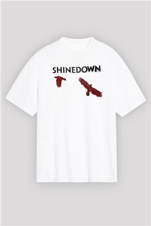 Shinedown Baskılı Beyaz Unisex Oversize Tişört - Tshirt