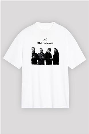 Shinedown Baskılı Beyaz Unisex Oversize Tişört - Tshirt