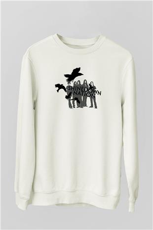 Shinedown Baskılı Beyaz Unisex Sweatshirt