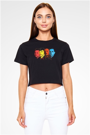 Shinedown Baskılı Siyah Crop Top Kadın Tişört - Tshirt