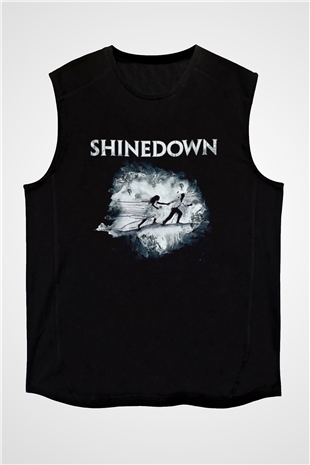 Shinedown Baskılı Unisex Siyah Kolsuz Tişört - Tshirt