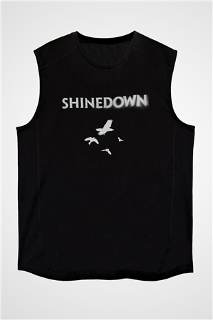 Shinedown Baskılı Unisex Siyah Kolsuz Tişört - Tshirt