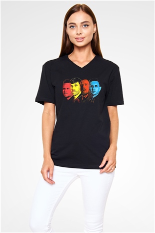 Shinedown Baskılı Unisex Siyah V Yaka Tişört - Tshirt