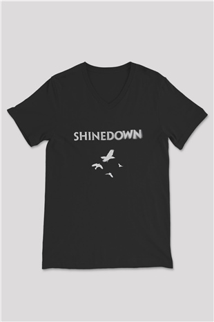 Shinedown Baskılı Unisex Siyah V Yaka Tişört - Tshirt