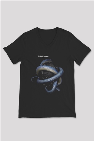 Shinedown Baskılı Unisex Siyah V Yaka Tişört - Tshirt