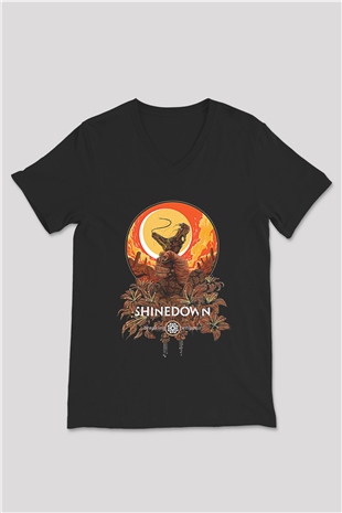 Shinedown Baskılı Unisex Siyah V Yaka Tişört - Tshirt