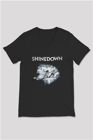 Shinedown Baskılı Unisex Siyah V Yaka Tişört - Tshirt