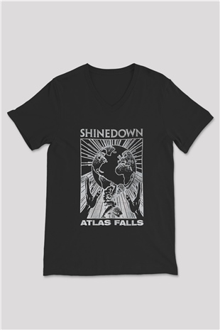 Shinedown Baskılı Unisex Siyah V Yaka Tişört - Tshirt